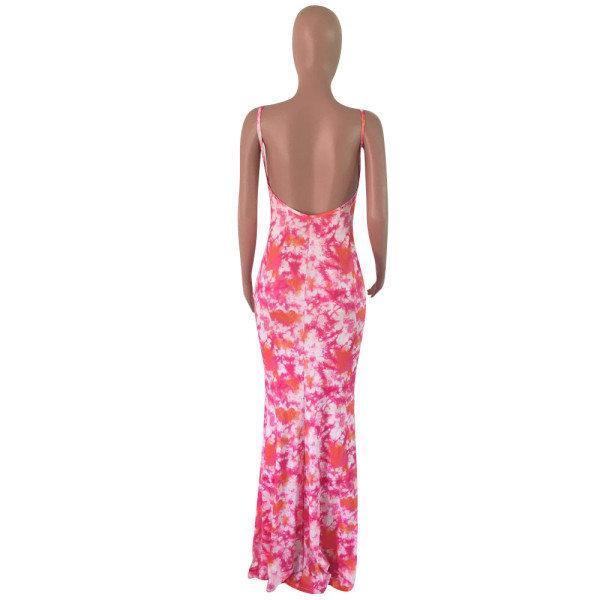 women's open back printed maxi dress