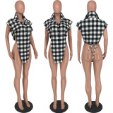 cute plaid asymmetric shirt top