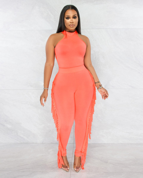 Sexy Tight Vest Tassel Women's Fashion Casual Suit