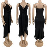 Women's Sexy V-Neck Slit Irregular Sling Dress Women