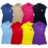 Women's Casual Loose Double Pocket Embroidered Short Sleeve Cargo Jumpsuit