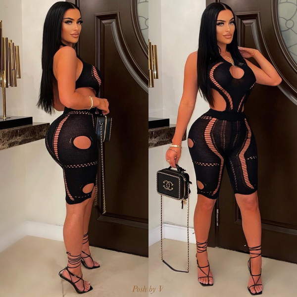 Nightclub sexy knitted sweater cutout jumpsuit