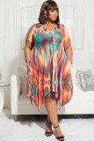 Fashion Plus Size Women Print Irregular Slim Fit Pocket Dress