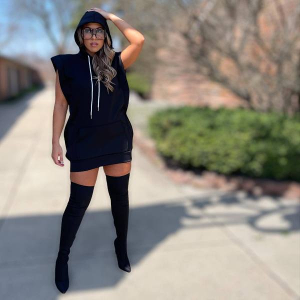 Fashion Casual Sleeveless Hooded Loose Solid Color Dress