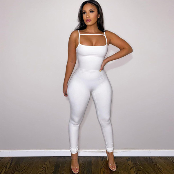 Solid Color Sling Slim Fit Jumpsuit