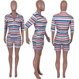 Single Breasted Slim Fit Short Sleeve POLO Shirt Jumpsuit Knit Women's