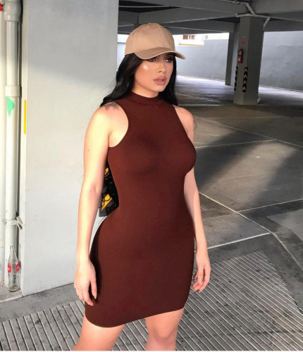 Sexy Solid Tight Thread Pit Stripe Tank Top Women's Dress