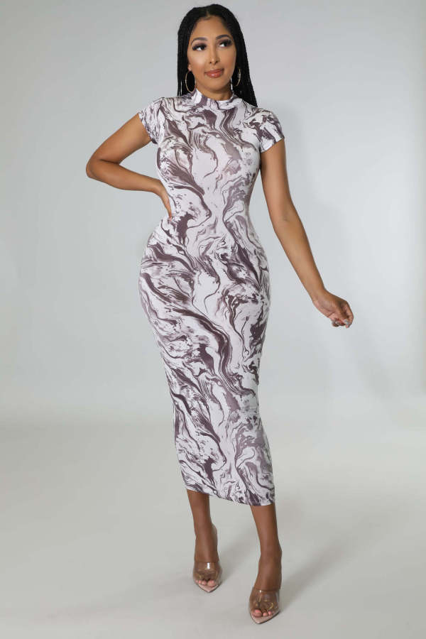 Fashion Print Short Sleeve Dress