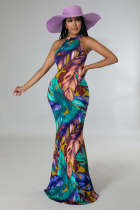 Fashion Colorful Feather Print Sleeveless Dress