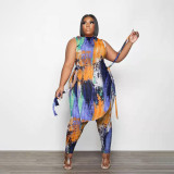 plus size women's print two piece set