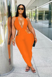 Sexy solid color deep V halter halter jumpsuit