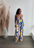 printed halter neck jumpsuit