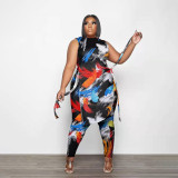 plus size women's print two piece set