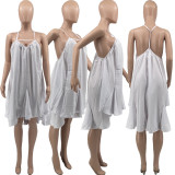 Casual solid color four-way stretch open back dress