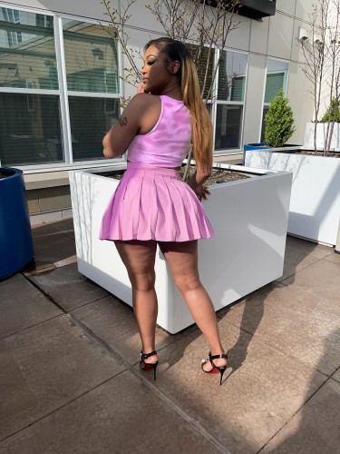 Women's Casual Sexy Pleated Skirt Shirt Pit-Dye Two-piece Set