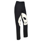 women's sexy mid waist jeans washed cutout straight leg pants