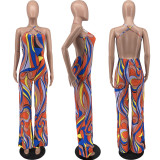 printed halter neck jumpsuit