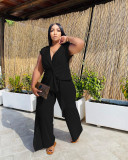 Women's Loose Knot Top Ruffle Wide Leg Pants Casual Two-Piece Set