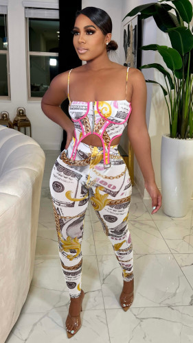 Sexy Print Suspender Two-Piece Set