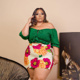 Plus size women's sexy one-shoulder culottes two-piece set