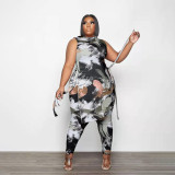 plus size women's print two piece set
