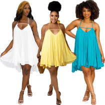 Casual solid color four-way stretch open back dress