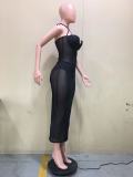 mesh wrap chest panel halterneck dress