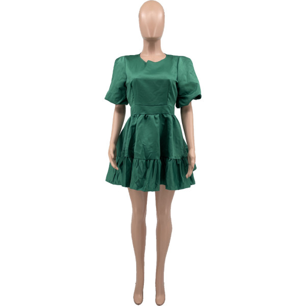 Casual Green Princess Dress Puff Dress
