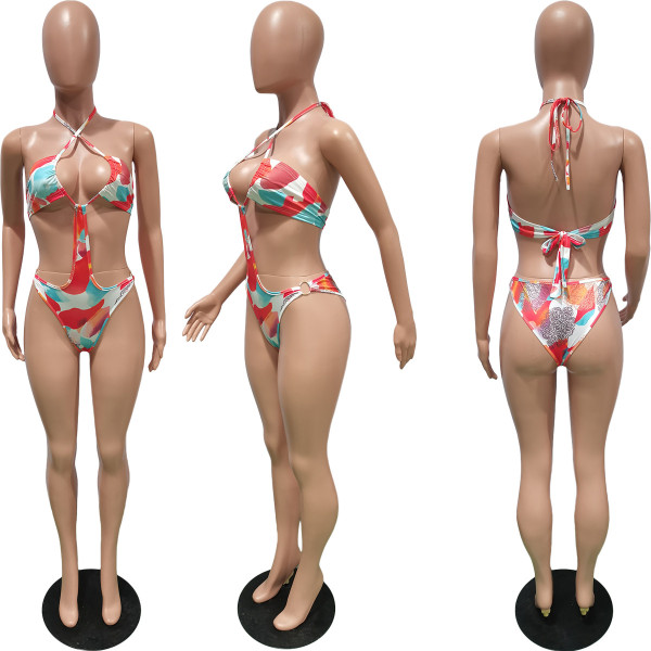 Sexy Printed Underwire Chiffon Swimsuit Two Piece