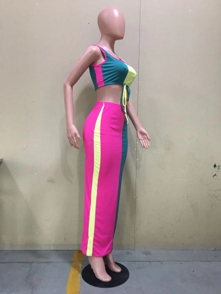 Fashionable pit strip stitching bright skirt suit