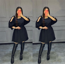 Women's Fashion Lace-up Off-the-Shoulder Solid Color Dress