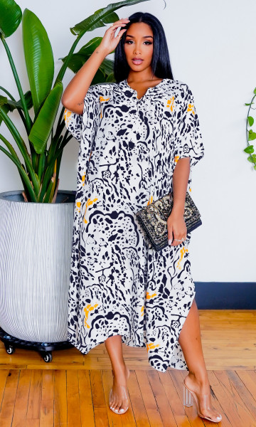 Women's Fashion Leopard Print Loose Fit Gown Dress