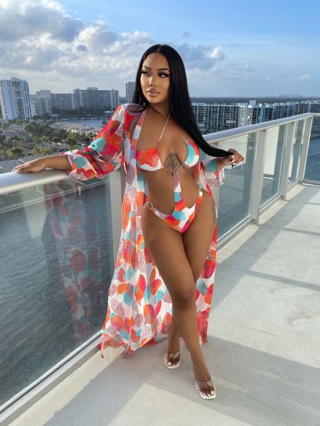 Sexy Printed Underwire Chiffon Swimsuit Two Piece