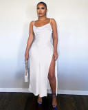 Solid Slip Glossy Side Slit Dress