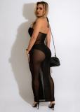 mesh wrap chest panel halterneck dress