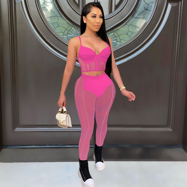 Women's new nightclub mesh perspective sexy two-piece suit