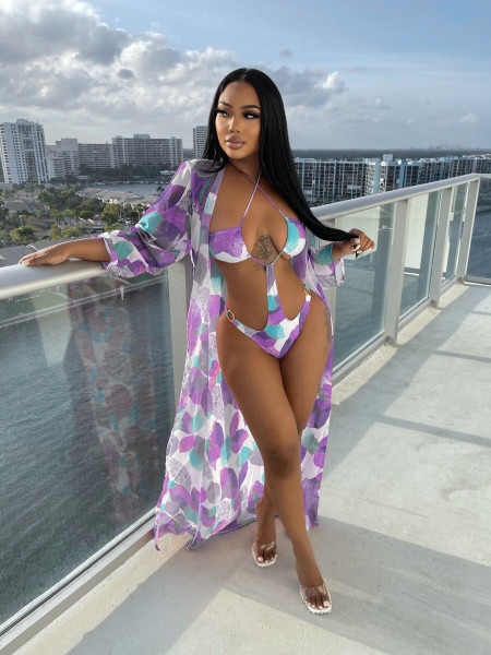 Sexy Printed Underwire Chiffon Swimsuit Two Piece