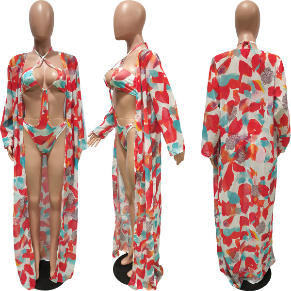 Sexy Printed Underwire Chiffon Swimsuit Two Piece