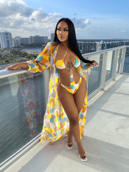 Sexy Printed Underwire Chiffon Swimsuit Two Piece