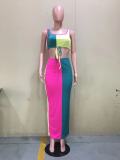 Fashionable pit strip stitching bright skirt suit