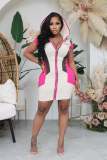 Urban Casual Hooded Panel Two-Tone Dress