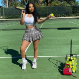 Fashion Casual Print Pleated Culottes Two Piece Set