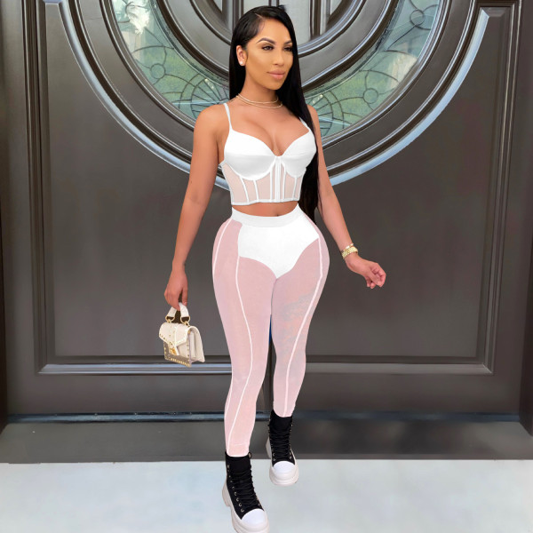 Women's new nightclub mesh perspective sexy two-piece suit