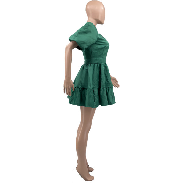 Casual Green Princess Dress Puff Dress