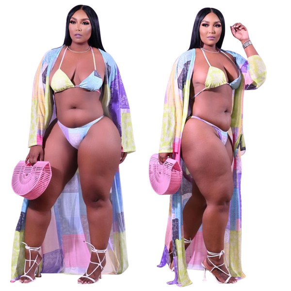 Printed stitching swimsuit 3-piece set summer standard comfort