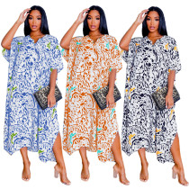 Women's Fashion Leopard Print Loose Fit Gown Dress