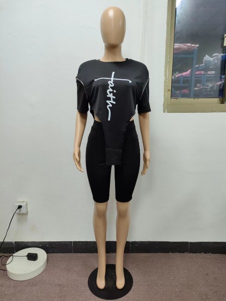 Casual Fashion Solid Color Printing 5 Point Sleeve Tricolor Suit