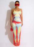 Fashion Casual Positioning Print Sexy Backless Sling Dress