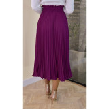 Women's Mid Length Fashion High Waist Pleated Drawstring Skirt