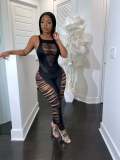 Fashionable and sexy hollow solid color jumpsuit